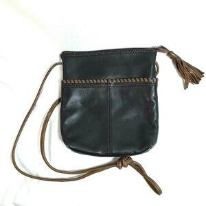 ILI New York Small Brown Genuine Leather Zip Crossbody Shoulder Bag Tassel